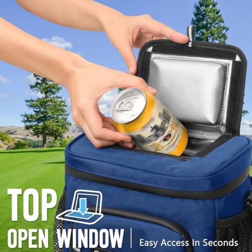 Insulated Golf Cart Cooler Bag Blue 12 Can Keep Drinks Cold & Leakproof