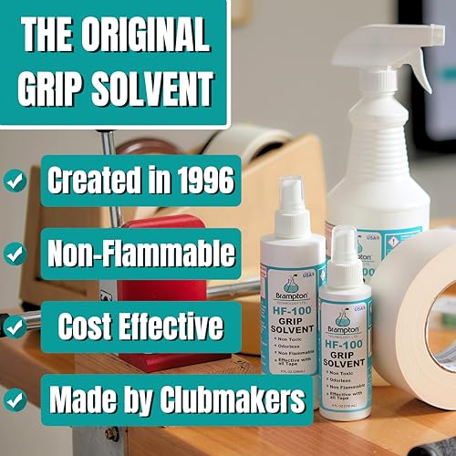 Brampton HF-100 Premium Golf Grip Solvent for Regripping Golf Clubs and Golf Grip Repair - Shake and Spray Golf Grip Solution - Non-Toxic, Non-Flammable, and Odorless Golf Grip Solvent (32oz)