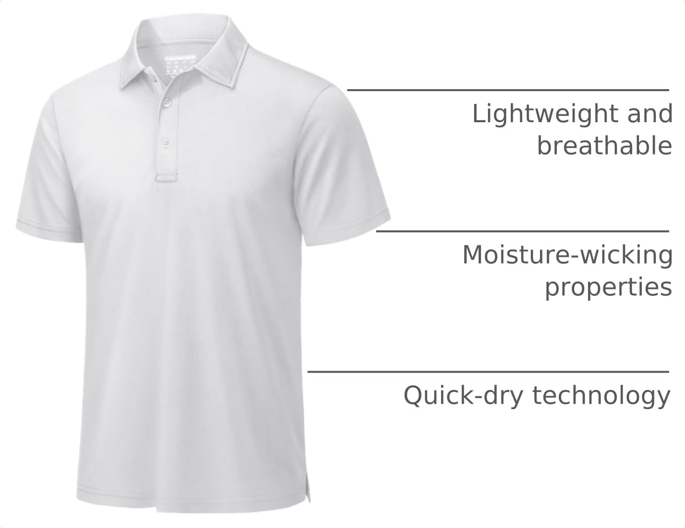 TACVASEN Mens Golf Shirt Dry Fit Mens Polo Shirts Short Sleeve Performance Golf Polos for Men with Collar Work Shirts White, 2XL