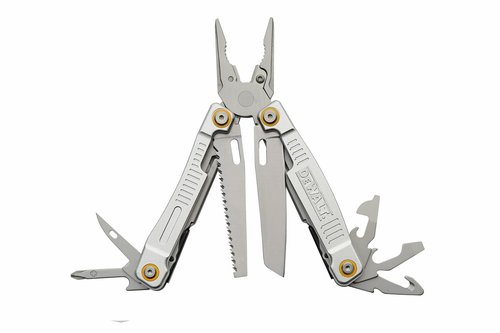 DEWALT 12-in-1 Multi-Tool with Pliers, Knife, Saw, Screwdrivers, Bottle & Can Opener – Stainless Steel Folding Pocket Tool with Sheath & Belt Clip for Construction, Trades & Jobsite Use