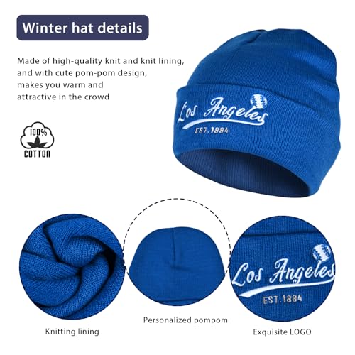 Vintage Classic Skull Cap Embroidery Beanie Hat Cuffed Winter Hat Knit Comes with Warm Gloves Gifts for Unisex Fans