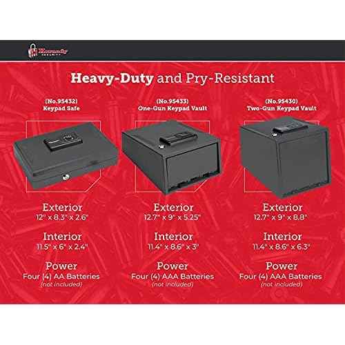 Hornady Handgun Vault Safe with Keypad Entry ? Secure Your Firearms and Valuables ? 4-6 Keypad Entry, Interior Light and Backup Keys ? Black, 12 (H) x 8.3 (W) x 2.6 (D) Inches ? Item 95432