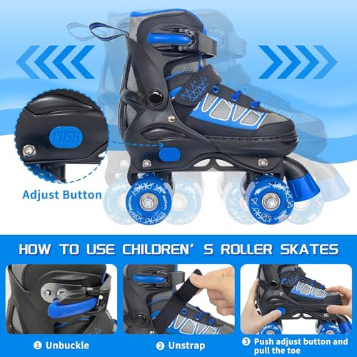 Kids Adjustable Roller Skates with Light Up Wheels - Blue, Medium (13C-2)