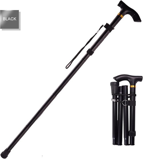 Hiking Poles Collapsible Trekking Poles, Aluminum Walking Sticks with Telescopic,Foldable Tri-fold Design Hiking Gear for Women Men, Camping-Black