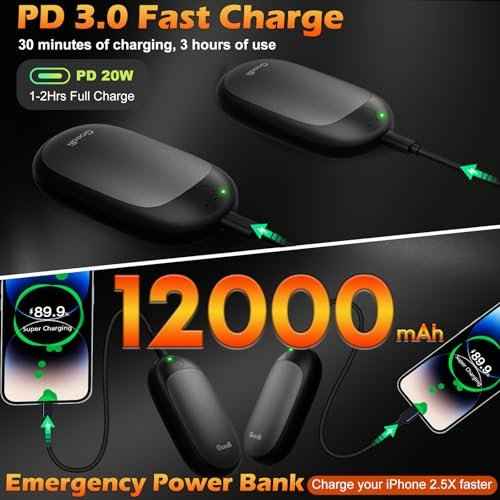 12000mAh Hand Warmers Rechargeable Portable Electric 2 Pack