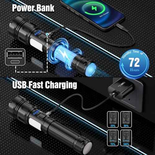 Led Flashlight Super Bright Flashlights Rechargeable High Lumens Torch 5 Modes Zoomable Waterproof for Camping Kids Adults Outdoor Hiking Emergency (L377-1pack)