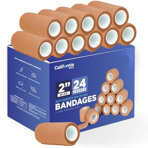 Self-Adhesive Athletic Bandage Wrap 2 Inch x 5 Yard Brown - Pack of 24