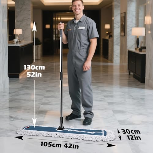 42-Inch Commercial Dust Mop for Floor Cleaning - Heavy Duty Industrial Mop, A-Blue (12')