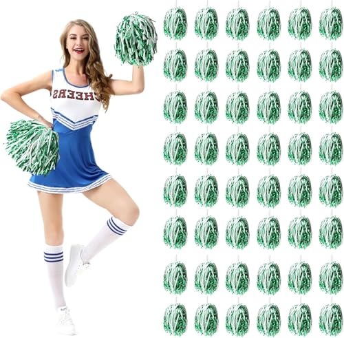 48 Pack Cheerleading Pom Poms Bulk Metallic Foil Handheld Spirit Props
