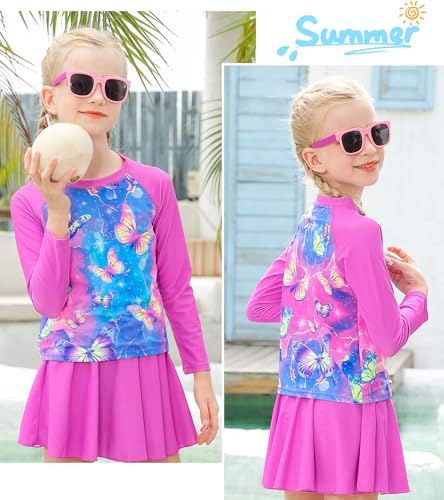 Girls Swimsuit Rash Guard Set Long Sleeve Two-Piece Bathing Suit 3-10 Years
