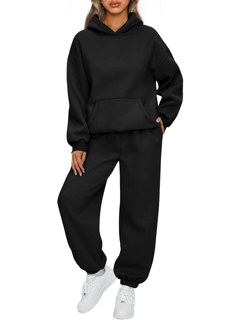 Automet Womens 2 Piece Lounge Sweat Set - Black XL (XX-Large) Cotton-Poly Fleece