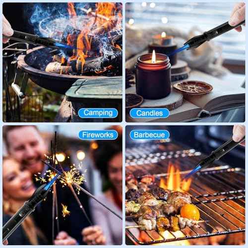 Camping Mini Torch Lighter Small Refillable Butane Lighters Pocket Tactical EDC Windproof Jet Flame with Visual Window for Hiking Survival Kitchen Candle Fireplace Home Party BBQ, 5" (Without Fuel)