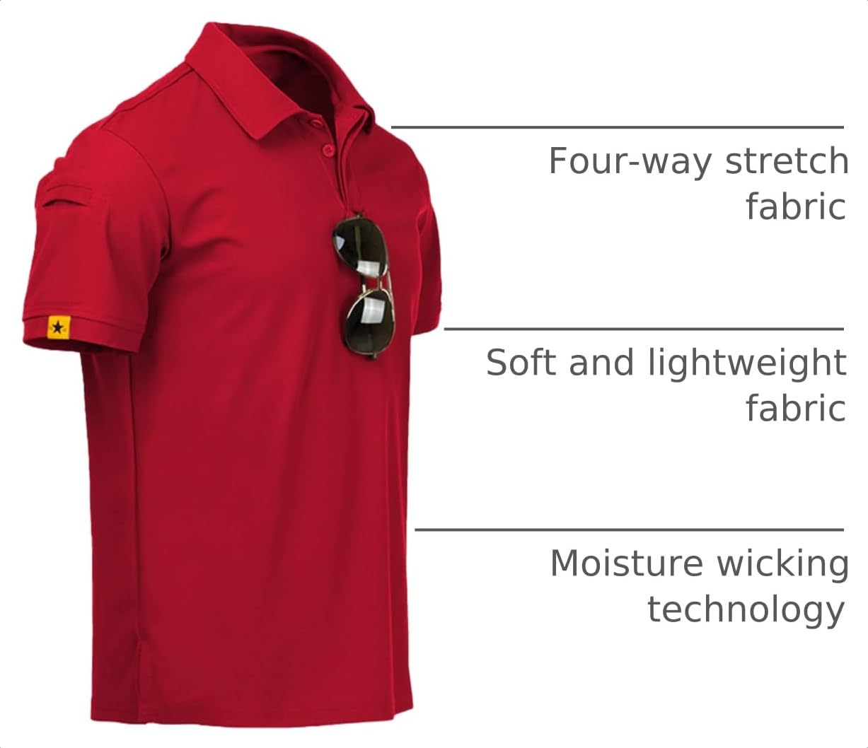 ZITY Mens Polo Shirt Short Sleeve Sports Tactical T-Shirt Athletic Golf Polos Daily Casual Stylish Collared Shirts for Men Red 3X-Large