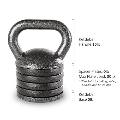 Adjustable 20lb Kettlebell Handle Set for 1-Inch Plates, Up to 50lb Capacity