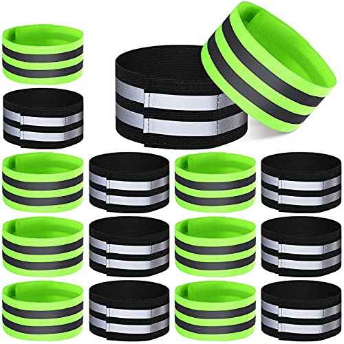 16 Pieces Reflective Bands Reflector Bands for Wrist, Arm, Ankle, Leg, High Visibility Reflective Gear Safety Reflector Tape Straps for Night Walking, Cycling and Running
