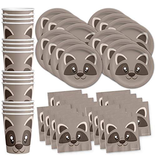 Raccoon Party Supplies Set Plates Napkins Cups for 16 Guests - Birthday Galore