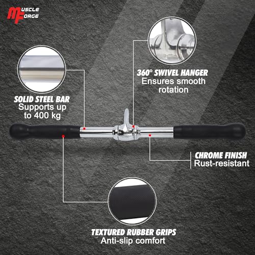Straight Bar 50cm Cable Attachment Handle for Power Racks & Machines – Heavy-Duty Steel, Rotating Eyelet