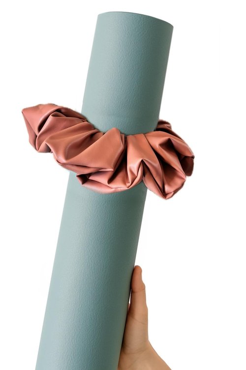Yoga Mat Scrunchie - Securely Holds Your Yoga Mat in Style - Made With Durable & Luxurious Stretch Faux Leather - Fits All Standard Yoga Mats (mat not included) (Leatherette Burnt Rose)
