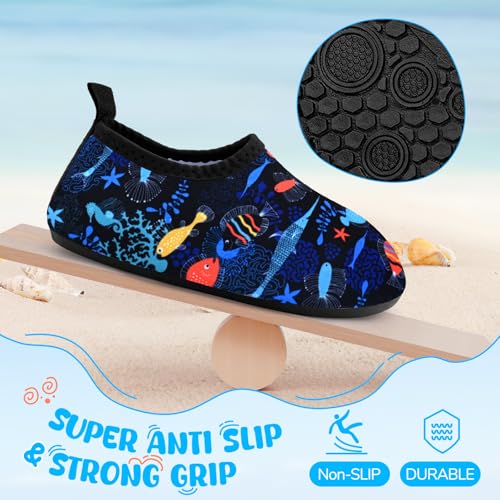 Kids Water Shoes - Toddler Boys Girls Nonslip Quick Dry Beach Shoes 12-12.5 Ocean-Black