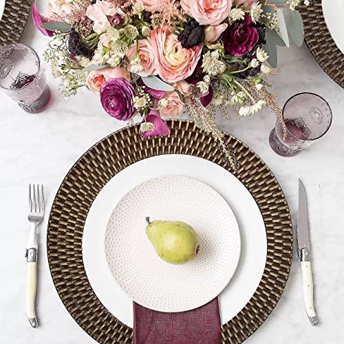 Brown Faux Rattan Charger Plates Set of 6 Rustic Round Dinner Chargers for Events