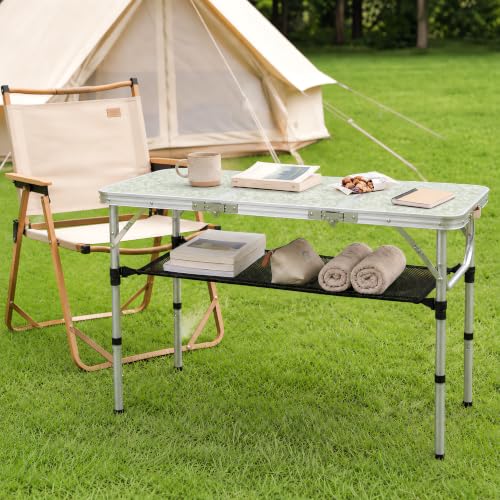Silver Folding Camping Table 3 Foot with Adjustable Heights & Storage - Portable Lightweight