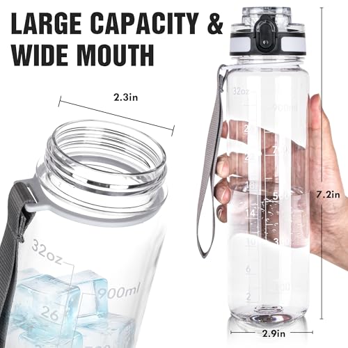 Oldley 32oz Water Bottle with Time Marker - Motivational Sport Drinkware AA-Clear