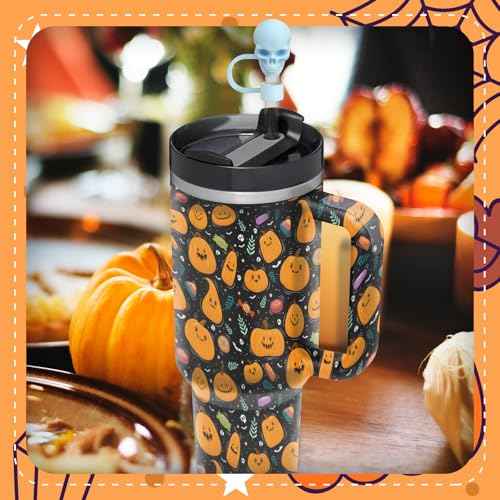 Stanley Cup Skull Straw Toppers - 6pcs Cap Covers for Drinking Straws, Halloween & Christmas Gifts