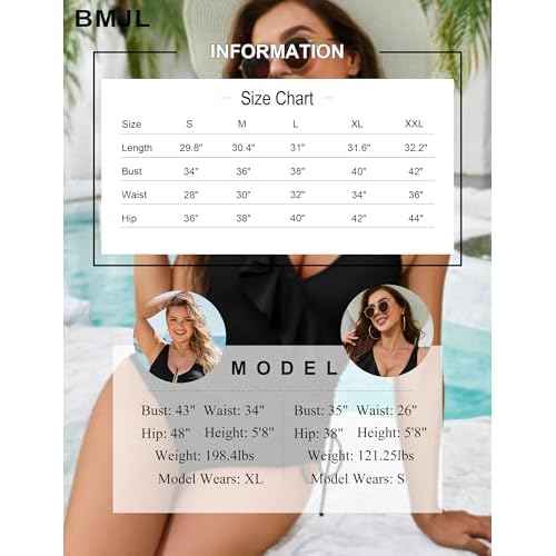 BMJL Women's One Piece Swimsuits Tummy Control Modest Bathing Suit Ruffle V Neck Swim Suits