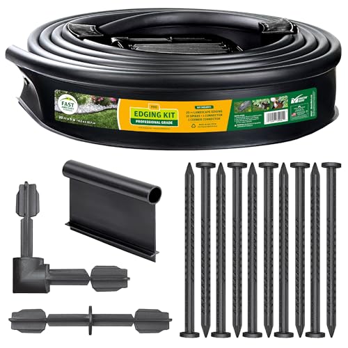 Plastic Lawn Edging Kit - 20 ft Garden Border with Stakes & Connectors