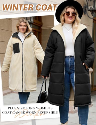 Women's Plus Size Fleece Winter Coat - 5X-Large Black Jacket