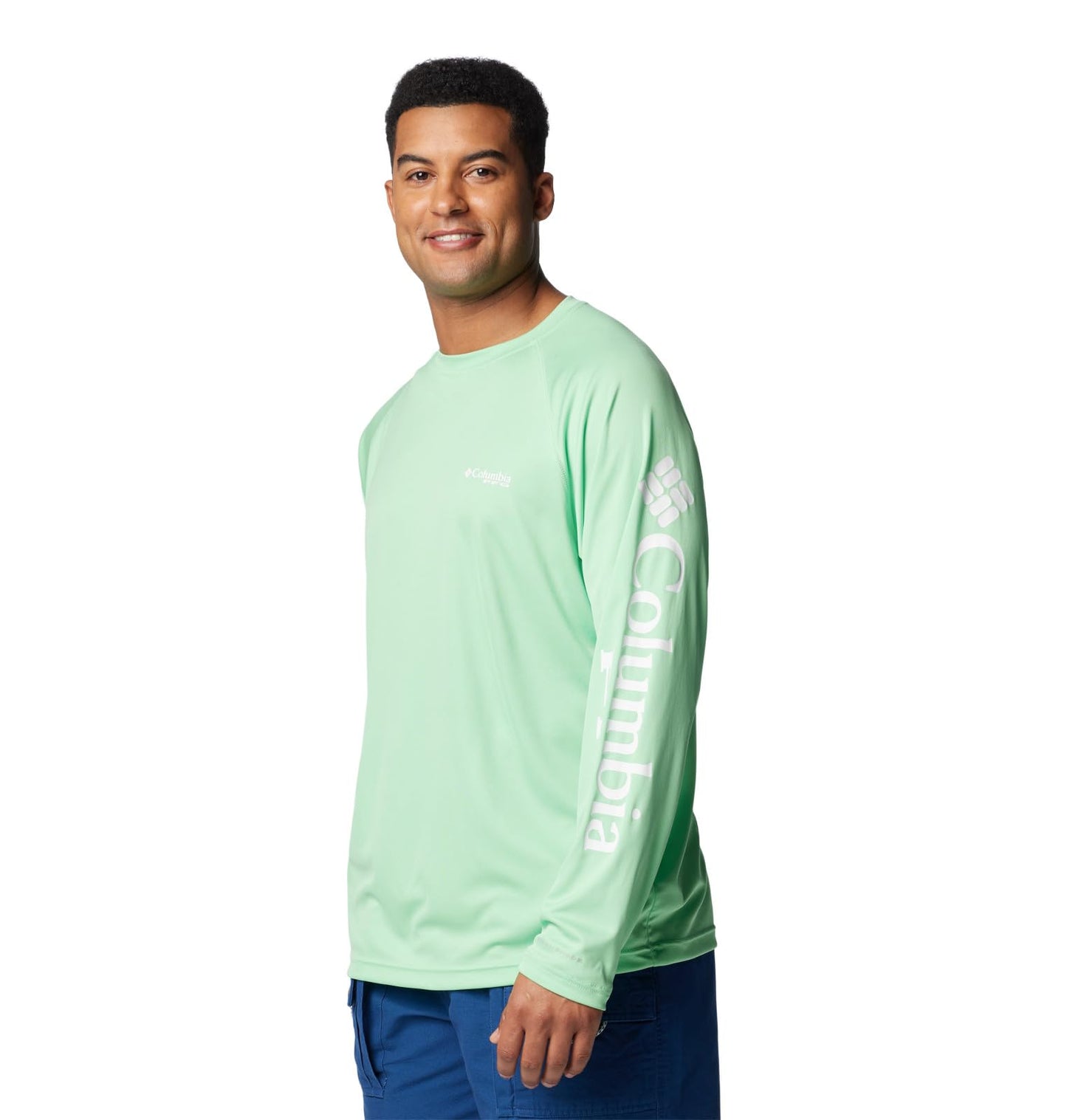 Columbia Men's Terminal Tackle Long Sleeve Fishing Shirt, Ocean Mint/White Logo, 1X