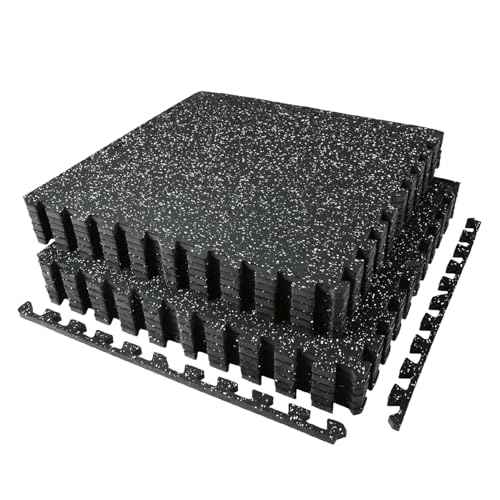 AIRHOP 0.56in Thick 48 Sq Ft Exercise Equipment Mats, 12 Tiles Upgraded Rubber Top with High Density EVA Foam, Large Interlocking Puzzle Gym Flooring for Home Gym, Heavy Weight Workout, 24 x 24in
