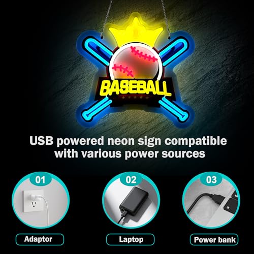 Baseball Neon Sign,Innovative Integral Forming Process,With Dimmable Switch For All Holiday Party and Home Decoration