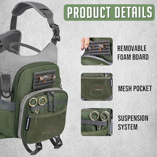QualyQualy Green Fly Fishing Chest Pack Vest with Tackle Storage - M-11''