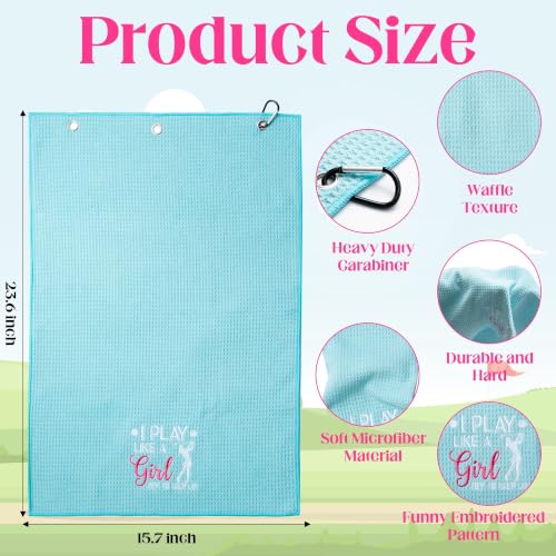 3-Pack Pink, Rose & Blue Golf Towels for Women - Microfiber, Embroidered, Golf Bag Accessories