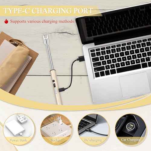 Electric Lighter, Candle Lighter Flameless Windproof with 360¡Æ Flexible Neck & LED Power Display, Type C Arc Rechargeable Lighters for BBQ, Camping, Cooking, Gift for Christmas, Thanksgiving, Birthday
