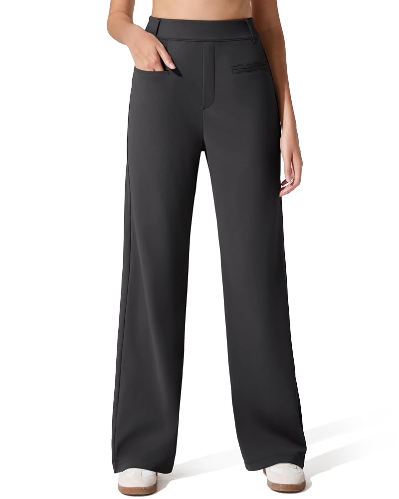 G4Free ShiftReady Women’s Work Pants with Pockets - Straight Leg Trousers, Black, Petite Medium