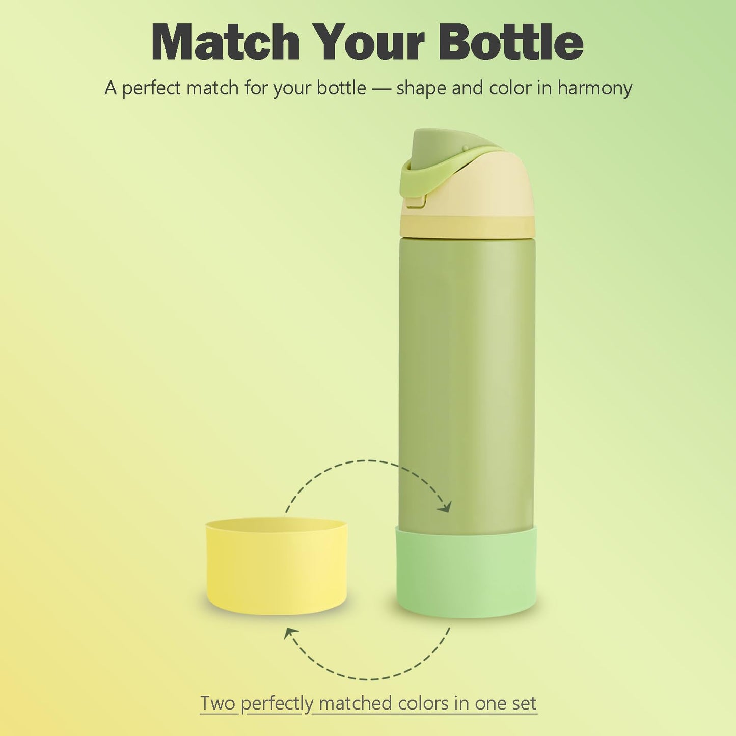 Kaitiaki 2PCS Silicone Boot for Owala 24oz FreeSip Water Bottle, Anti-Slip Scratch-Resistant Bottom Sleeve, Protective Sports Bottles Accessories, BPA-Free (Keylime+Sunny Yuzu)