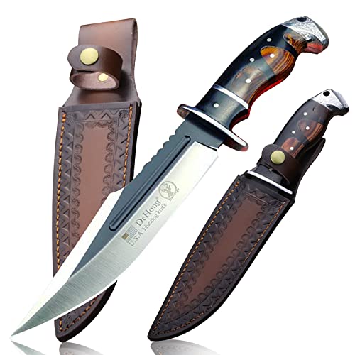 DeHong-88 Hunting Knife 7.1-Inch Fixed Blade Tactical Knife with Leather Sheath for Camping & Survival