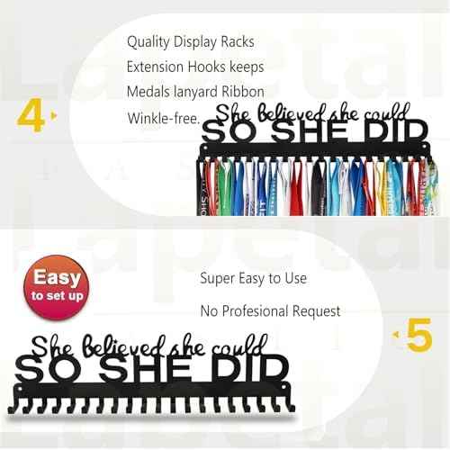 Sports Medal Hanger Display Holder Hook Rack for 60 Medals-16 Wide with 20 Hooks-Black-Easy Use Awesome Gifts