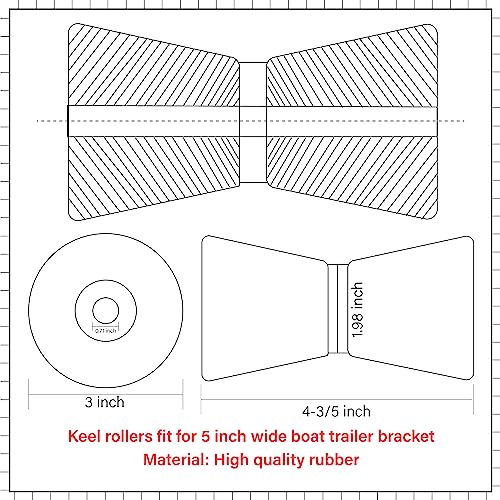 Heavy Duty Boat Trailer Keel Roller Fits 5-Inch Wide Bracket - Black Rubber