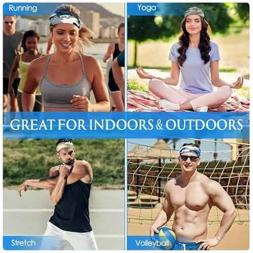 Sweat Headbands for Men,6 Pack Workout Sports Hairband for Gym, Ideal for Fitness,Running,Cycling,Hike