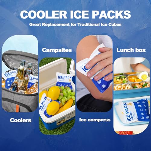 48 Pack Slim Reusable Ice Packs for Coolers Food & Shipping, Long-Lasting Gel