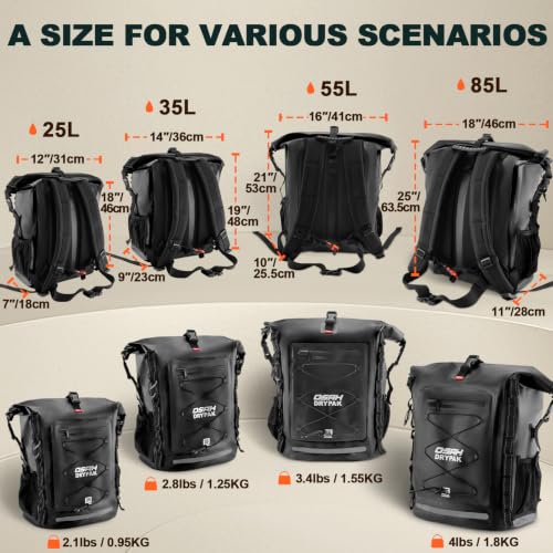 OSAH DRYPAK Waterproof Backpack Dry Bag 35L Black Heavy Duty Roll-Top Hiking
