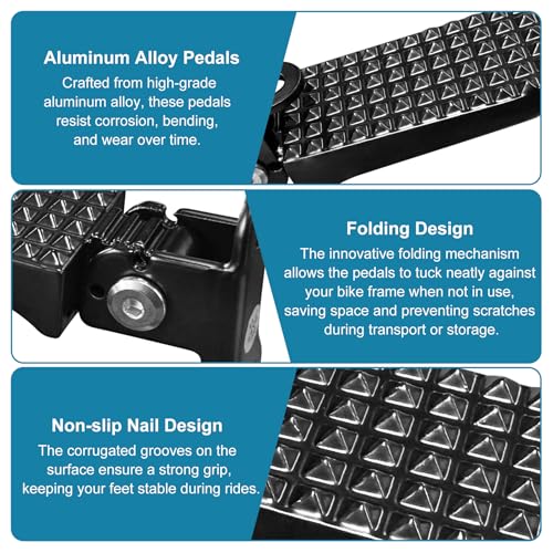 Bike Rear Foot Pegs Folding Rear Seat Footrest Black for Folding & E-Bikes