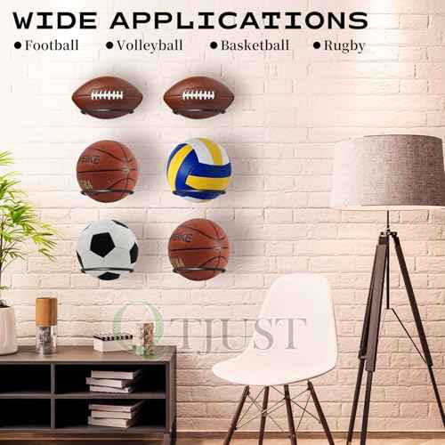 Mounted Ball Wall Storage Display Universal Ball Rack Metal Black Rack Holder Space Saver for Basketball Football Volleyball Soccer Storage Display
