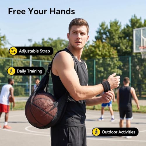 Mesh Sling Ball Bag for Soccer, Basketball & Volleyball - Portable Sports Gear