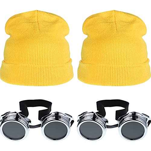 Geyoga Halloween Cosplay Costume Accessories Adult Vintage Steampunk Goggles Punk Sunglasses Yellow Beanie