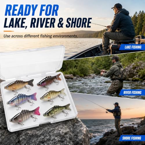 SANWEAL Multi Jointed Swimbaits Set - 6 Pieces, 2 Sizes for Bass Fishing