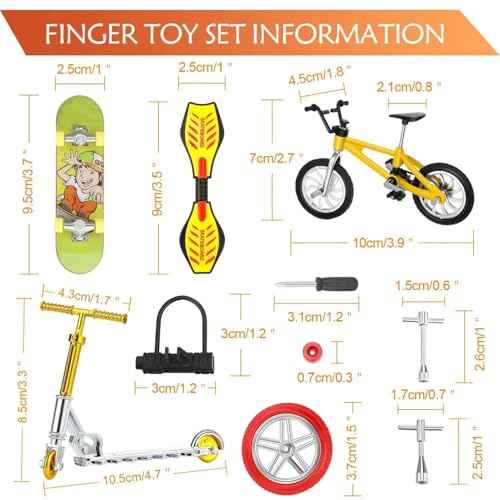 Sumind 18 Pcs Mini Finger Toys Set Includes Finger Skateboards, Bikes, Mini Scooters and Matched Wheels and Tools Accessories Fingertip Movement Educational Toys for Christmas Kids Gifts Party Favors